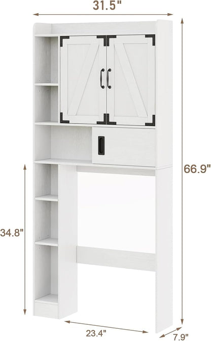 ChooChoo Over The Toilet Storage Cabinet, Farmhouse Bathroom Storage Cabinet with Sliding Door, Over Toilet Storage with Adjustable Shelves, Space-Saving, Antique White