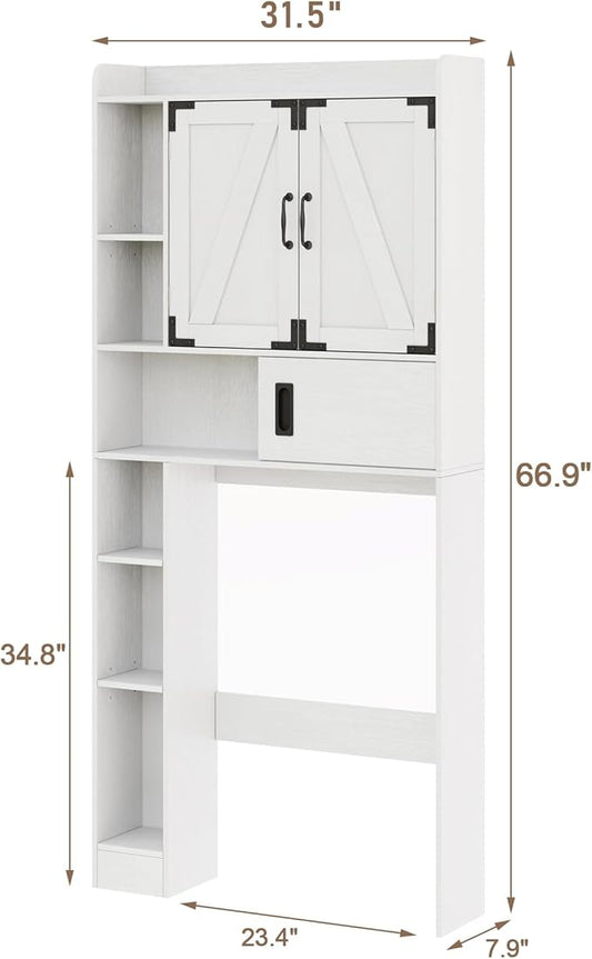 ChooChoo Over The Toilet Storage Cabinet, Farmhouse Bathroom Storage Cabinet with Sliding Door, Over Toilet Storage with Adjustable Shelves, Space-Saving, Antique White