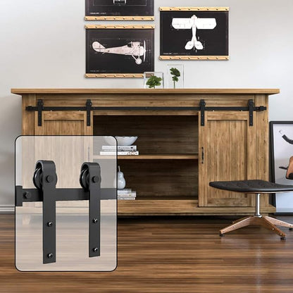 WINSOON 5FT Super Mini Barn Door Hardware Kit, Double Doors, J Shape Hanger | Sliding Small Barn Door Hardware Kit, for Mini/Small Barn Door, TV Stands, Wardrobe Cabinets, DIY