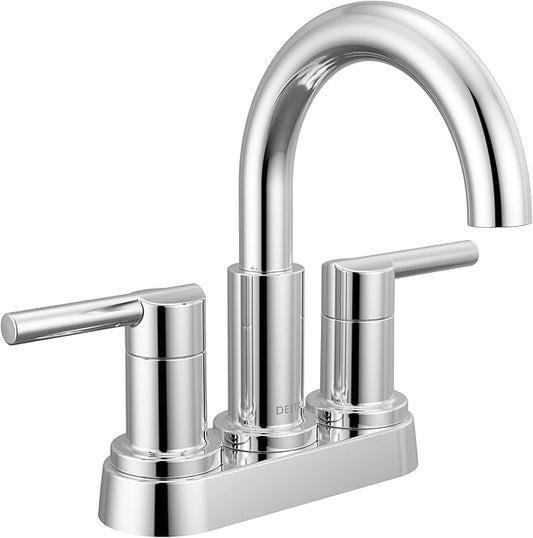 Delta Nicoli Centerset Chrome Bathroom Faucet, 4 Inch 3 Hole Bathroom Sink Faucet for Vanity, Push-Pop Drain Assembly, Chrome 25749LF