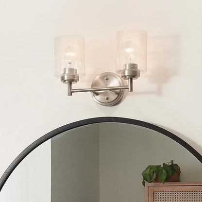 Kichler Winslow 12.75" Vanity Light in Brushed Nickel, 2-Light Transitional Bathroom Light with Clear Seeded Glass. (12.75" W x 9.25" H), 45885NI