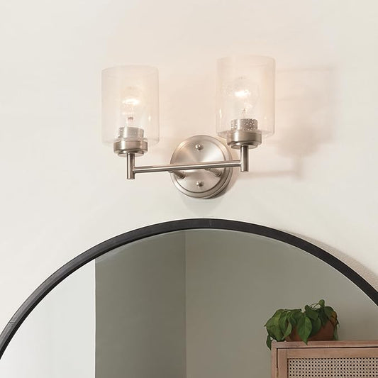 Kichler Winslow 12.75" Vanity Light in Brushed Nickel, 2-Light Transitional Bathroom Light with Clear Seeded Glass. (12.75" W x 9.25" H), 45885NI