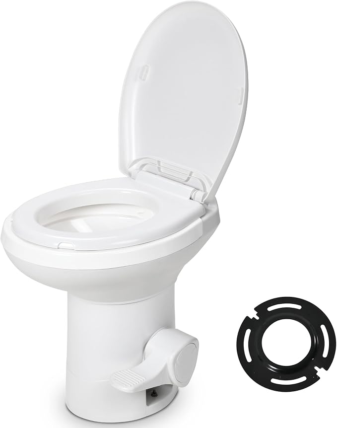 YITAMOTOR RV Toilet, Gravity Flush Toilet with Foot Pedal Flush and Flange, High Low Profile Gravity Camper Toilet for or RV, Trailer, Car, Motorhome, Caravan Trip | Gravity Flush Toilet with Foot Pedal Flush and Flange, High Low Profile Gravity Camper...