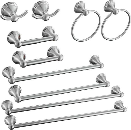 Sagetta Bathroom Hardware Set, 10-Piece Bath Accessories Set Wall Mount Includes 20 in Towel Bar, 16 in Towel Bar, Towel Ring, TP Holder, Towel Hook Brushed Nickel