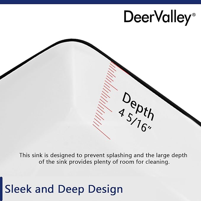 DeerValley 19x15 Inch White and Black Rectangular Vessel Sink, Porcelain Ceramic Above Counter Bathroom Vanity Basin, Modern Art Design, DV-1V0002