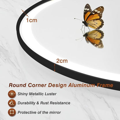22x36 Inch Oval Black Framed LED Bathroom Mirror with Lights, Wall-Mounted Mirror with Anti-Fog, 3 Color Temperature, Dimmable Brightness, Waterproof, Tempered Glass, Frontlit & Backlit