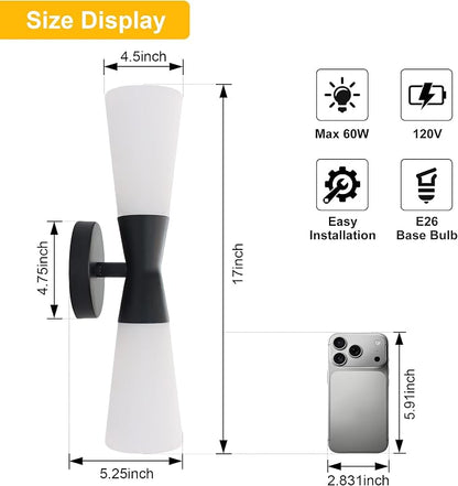 Bathroom Wall Sconce, Modern Indoor Vanity Light Fixtures 17", Up Down Lighting, Wall Mount Lamp for Living Room Bedroom Hallway Stairway Fireplace Mirror E26 Base 1PC White&Black