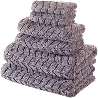 BAGNO MILANO Turkish Cotton Bath Towels, Hand Towels - Soft Plush Jacquard Collection - Highly Absorbent Towel Set (Grey, 6 pcs Towel Set)