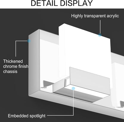 5 Light Bathroom Vanity Light - LED Chrome Vantiy Lights for Bathroom - Modern Bath Room Light Fixture 6000K Cool Whtie