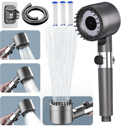 Shower Head, Shower Head High Pressure, Showerhead with Handheld and 3 Filters, 4 Spray Modes & Pause Switch, Silicone Scalp Massager, 59" Hose & Bracket for Hard Water & Pets