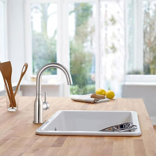 WOWOW Single Handle Bar Sink Faucet 1 Hole Bar Faucet Brushed Nickel Small Kitchen Faucet Modern Commercial Faucet for Sinks RV Sink Faucets with Water Supply Lines