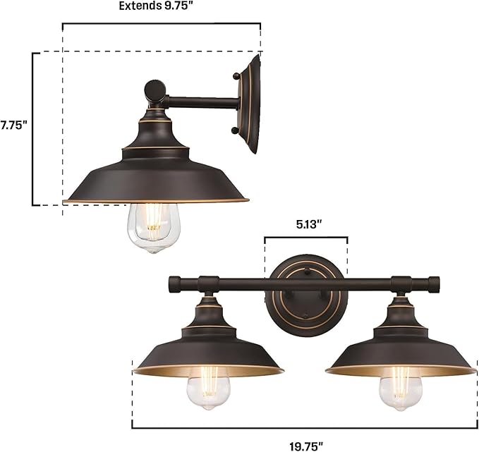 Westinghouse 6132900 Iron Hill Vintage-Style Two Light LED Indoor Wall Fixture, Oil Rubbed Bronze Finish with Highlights