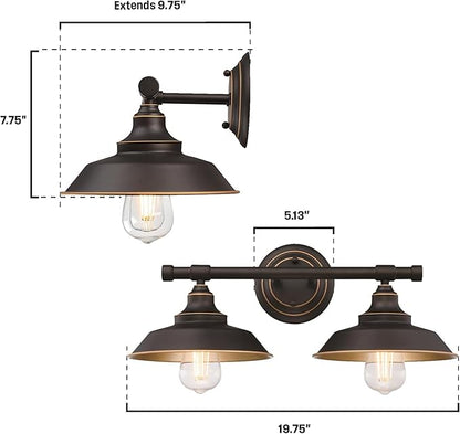 Westinghouse 6132900 Iron Hill Vintage-Style Two Light LED Indoor Wall Fixture, Oil Rubbed Bronze Finish with Highlights