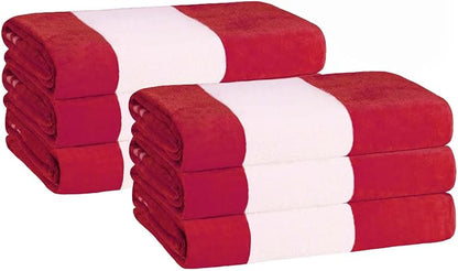 Superior Cotton Striped Beach Towels, Colorful Towels for Adult, Kid, Pool, Swimming, Sand, Travel, Large Oversized, Absorbent, Fast Drying, Bath Basics, Cabana Collection, Set of 6, Red