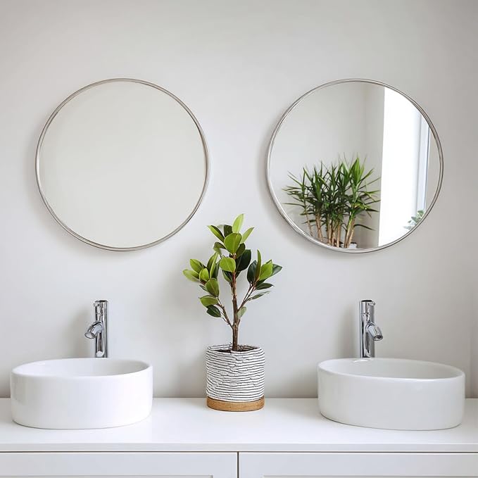Nickel Round Mirror 20 inch, 2 Pack Circle Mirror with Metal Frame | High Definition Mirror, Rust-resistant, Easy installation, Round Mirrors for Bedroom, Guest Room, Baby room, Vanity
