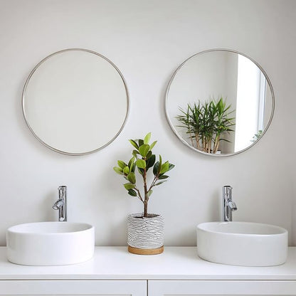 Nickel Round Mirror 20 inch, 2 Pack Circle Mirror with Metal Frame | High Definition Mirror, Rust-resistant, Easy installation, Round Mirrors for Bedroom, Guest Room, Baby room, Vanity