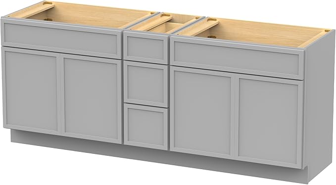 HomeBeyond 90 Inches Bathroom Vanity Base Cabinet Without Sink, Double Sink Top Sturdy Floor Mounted Cabinet with Door & Soft Closing Drawers, Grey, VA4139-2+VA4112-3