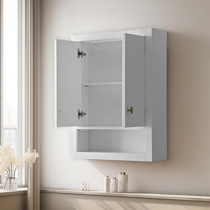 Vanity Art Vanity with Storage Cabinet & Shelves, Wall-Mount Vanity with Soft-Closing Doors, White, VA91-TC-W-MB,Matte Black Handles