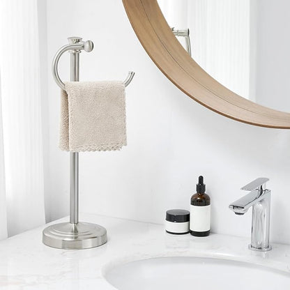 BESy 17 Inch Brushed Nickel Stand Towel Bar Hanger Hand Towel Bar Bathroom Vanity Countertop Towel Holder Free Standing Stainless Steel Towel Ring Hardware Accessories Towel Rack