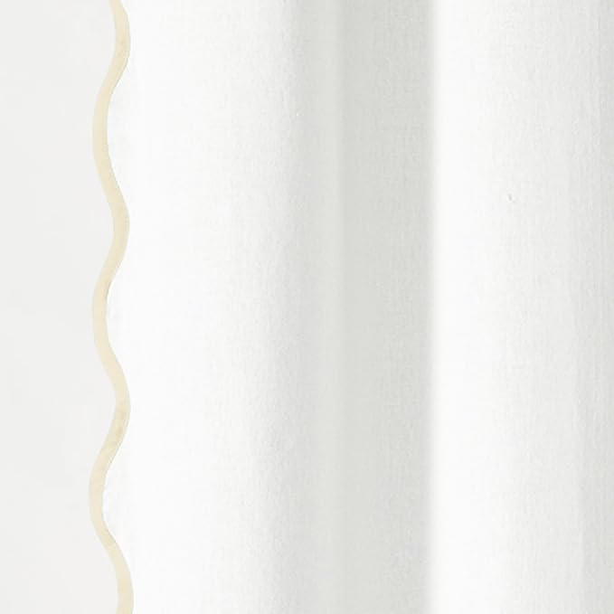 Lush Decor Coastal Chic Scallop Edge Linen-Textured Shower Curtain, Single 72" W x 72" L, Neutral & White - Scalloped Shower Curtains - Coastal Bathroom Curtain