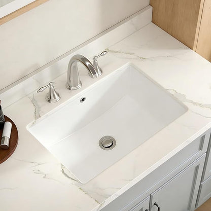 Lordear Rectangular Undermount Bathroom Sink 21x14 inch White Rectangle Bathroom Sinks Undermount White Porcelain Ceramic Lavatory Bathroom Vanity Sink with Overflow
