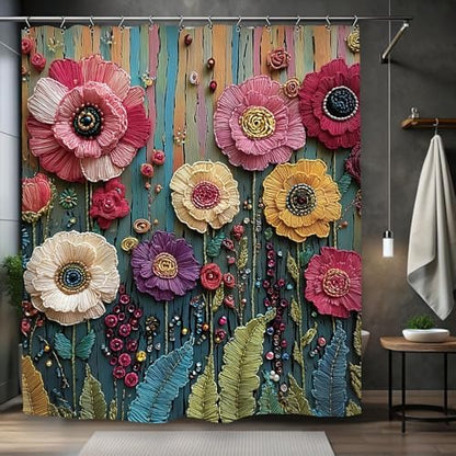 Vintage Colorful Flower Shower Curtain 60Wx72L Inch Botanical Blossom Retro Plant Bathroom Set Accessories Decor with 12 Pack Hooks