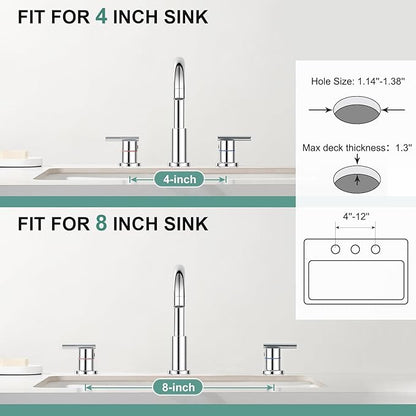 Faustina Chrome Bathroom Faucet,8 Inch Widespread Bathroom Faucets for Sink 3 Hole/Double-Handle 4 Inch 8 Inch Bathroom Faucet with Drain Assembly Stainless Steel Vanity Faucet Basin Mixer Tap