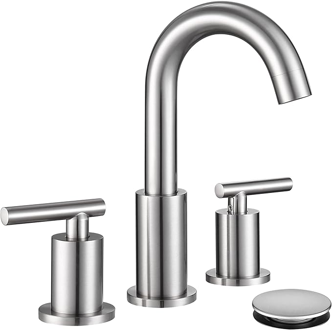 Widespread Bathroom Faucet with Sink Drain and Supply Hose, Brushed Nickel 3 Hole Faucet for Bathroom Sink, ChiLDano Satin Nickel 2 Handle Bathroom Faucet CH2183BN