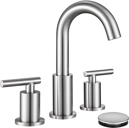 Widespread Bathroom Faucet with Sink Drain and Supply Hose, Brushed Nickel 3 Hole Faucet for Bathroom Sink, ChiLDano Satin Nickel 2 Handle Bathroom Faucet CH2183BN