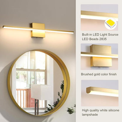 Modern Bathroom Vanity Light 24 Inch, 18W Brushed Brass Bathroom Light Fixture Over Mirror, Dimmable 5CCT LED Wall Sconce Lighting for Restro