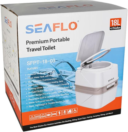 SEAFLO 12L Premium Portable Travel Toilet - 3.2 Gallon Waste Tank, 2.6 Gallon Fresh Water Tank, Manual Flush, Camping RV Travel, Compact Outdoor Emergency Toilet, SFPT-12-03, 4-Year Warranty