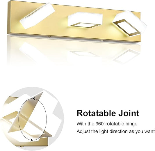 Ralbay Gold Bathroom Vanity Lights 3 Lights LED Modern Gold Vanity Lights Over Mirror Fixture Acrylic Gold Vanity Wall Light (White Light 6000K)