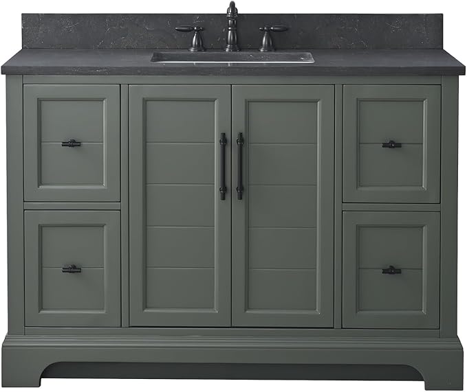 HOMEBEYOND 48 Inch Bathroom Vanity with Single Sink & Ceramic Top, Vanity Cabinet with Center Countertop Basin, Soft-Closing Doors, Backsplash, Vintage Green