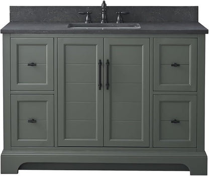 HOMEBEYOND 48 Inch Bathroom Vanity with Single Sink & Ceramic Top, Vanity Cabinet with Center Countertop Basin, Soft-Closing Doors, Backsplash, Vintage Green