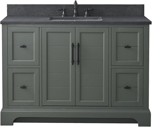 HOMEBEYOND 48 Inch Bathroom Vanity with Single Sink & Ceramic Top, Vanity Cabinet with Center Countertop Basin, Soft-Closing Doors, Backsplash, Vintage Green