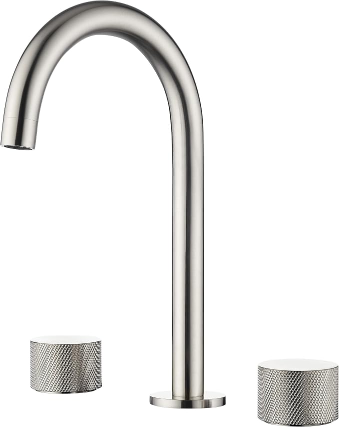 2-Handle 8" Widespread Bathroom Sink Faucet with Drain Assembly, Solid Brass 3-Hole Lavatory Faucet | Circular X Design | Corrosion-Resistant with Smooth Water Flow (Brushed Nickel, KBF1026)