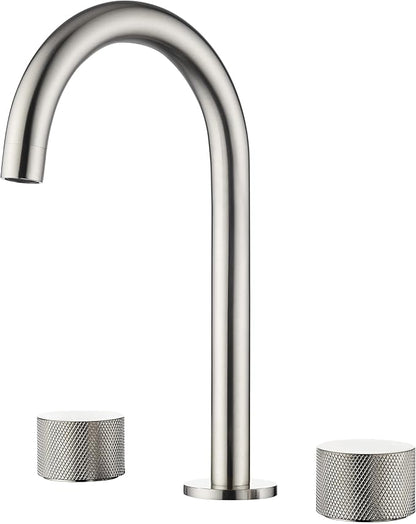2-Handle 8" Widespread Bathroom Sink Faucet with Drain Assembly, Solid Brass 3-Hole Lavatory Faucet | Circular X Design | Corrosion-Resistant with Smooth Water Flow (Brushed Nickel, KBF1026)