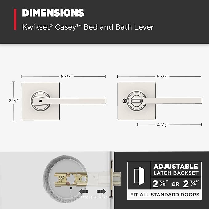 Kwikset Casey Interior Privacy Door Handle with Lock, Door Lever For Bathroom and Bedroom, Satin Nickel Reversible Keyless Turn Lock, with Microban Protection