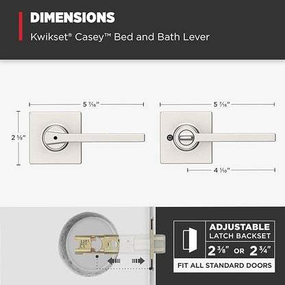 Kwikset Casey Door Handle, Privacy, Satin Nickel | Interior Lever | Keyless Turn Lock | Microban Protection | Pack of 2