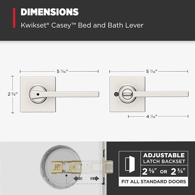 Kwikset Casey Door Handle, Satin Nickel | Interior Privacy Lock | For Bathroom and Bedroom | Reversible | Pack of 6