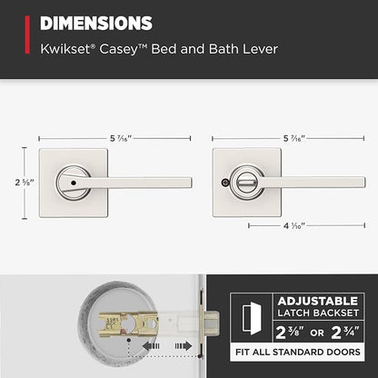 Kwikset Casey Door Handle, Satin Nickel | Interior Privacy Lock | For Bathroom and Bedroom | Reversible | Pack of 6