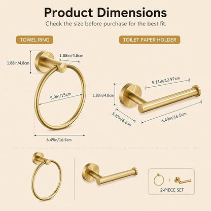 Toilet Paper Holder Towel Ring Brushed Gold Bathroom Hardware Hand Towel Holder Bathroom Accessories Set Wall Mount Stainless Steel 2 Pieces