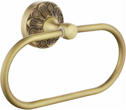 Antique Brass Bathroom Accessories, Solid Copper Towel Ring & Paper Holder, Vintage Wall Mount Hardware with Antique Bronze Finish (Single or Set) (Towel Ring (Single))