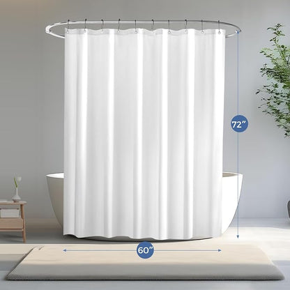 downluxe Stall Waterproof Fabric Shower Curtain Liner,Soft Cloth Shower Liner with 2 Magnets, Machine Washable Small Bathroom Curtain, 60" W x 72" L, White