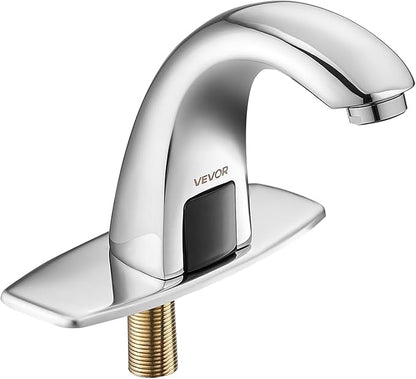 VEVOR Touchless Bathroom Sink Faucet, Automatic Motion Sensor Restroom Toilet Faucet with Hole Cover Plate, Battery Operated,Adjustable Temp for 9/16 in Pipe Commercial Lavatory,Chrome Plated Silver