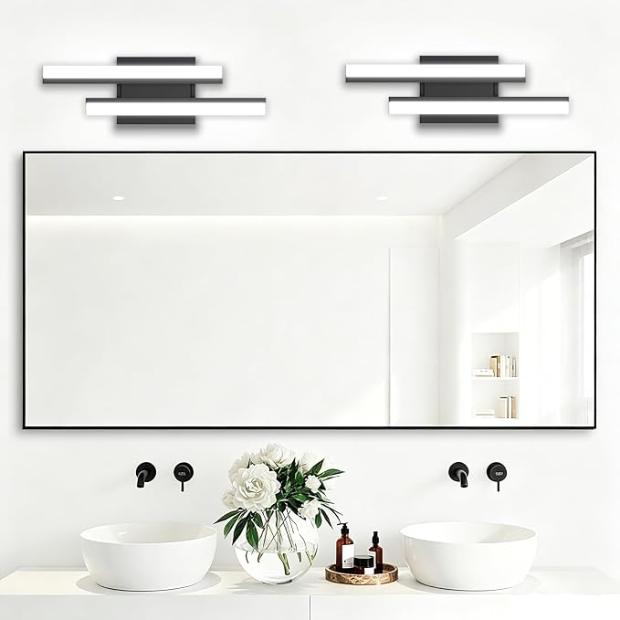 Modern Bathroom Light Fixtures Over Mirror: ETL Certified 18-Inch Retractable Vanity Light Bar for Bathroom, Dimmable LED Black Bathroom Lamp IP44 - Wall Light Fixture 5700K Cool White(1 Pack)