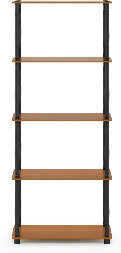 Furinno TURN-S-TUBE Storage Shelves, 5-Tier Book Shelf, Corner Shelf, Toolless Open Shelves, Classic Tubes, for Organization and Storage, Living Room, Garage, Home Office, Light Cherry
