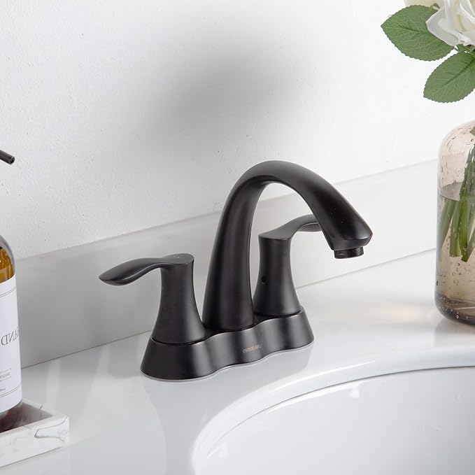 Matte Black Bathroom Faucet, Lava Odoro 4 Inch Centerset Bathroom Sink Faucet 2 Handle Vanity Faucet with Pop up Drain Assembly Supply Line, BF423-MB