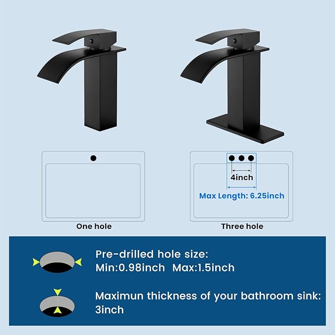 Airuida Matte Black Waterfall Bathroom Faucet, Single Handle Single Hole Bathroom Sink Faucet Deck Mount Mixer Tap with Deck Plate, Rv Lavatory Vanity Washbasin Faucet