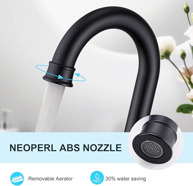 CREA Widespread Bathroom Faucet Black 3 Hole Sink Faucet 8 inch with Pop Up Drain 2 Handle 4 inch Faucets for Vanity Lavatory Basin Restroom Bath Sink
